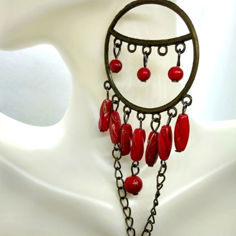 Native American tribal hanging natural stone beaded earrings